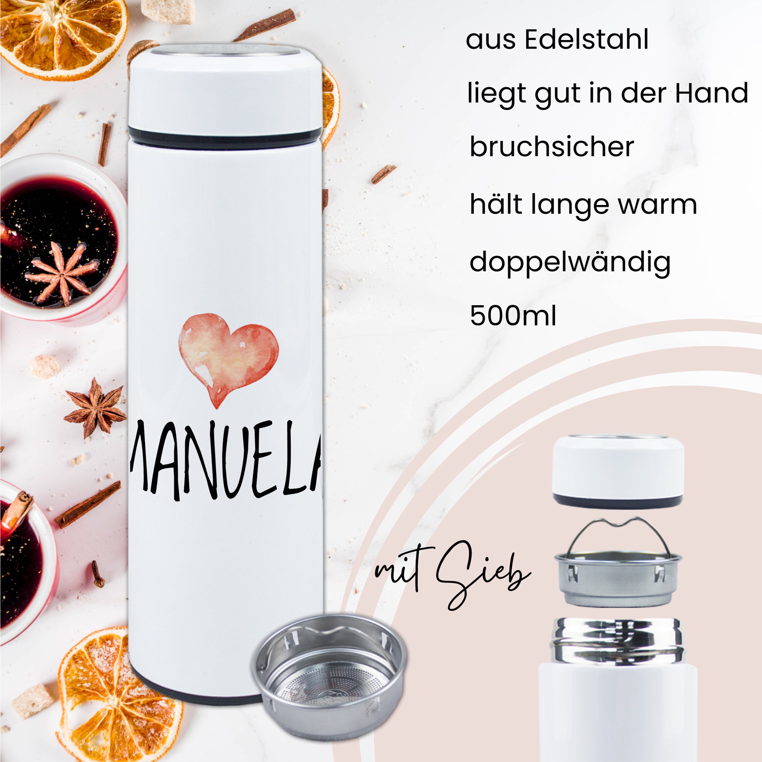 Tee Thermobecher mit Herz