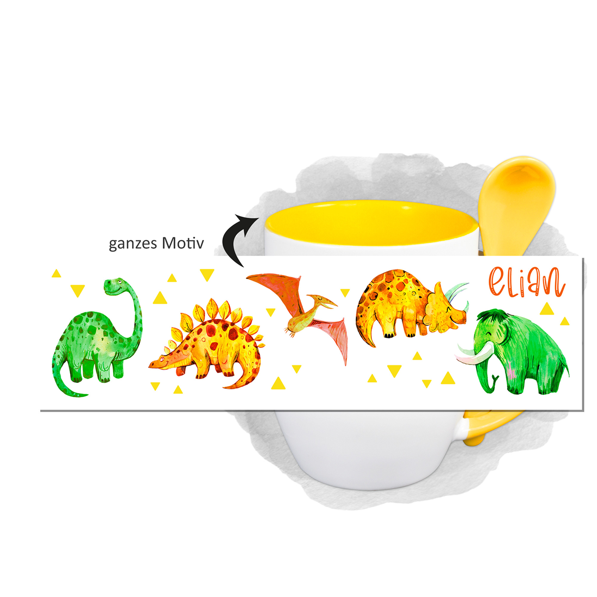 Tasse mit Löffel Dinos