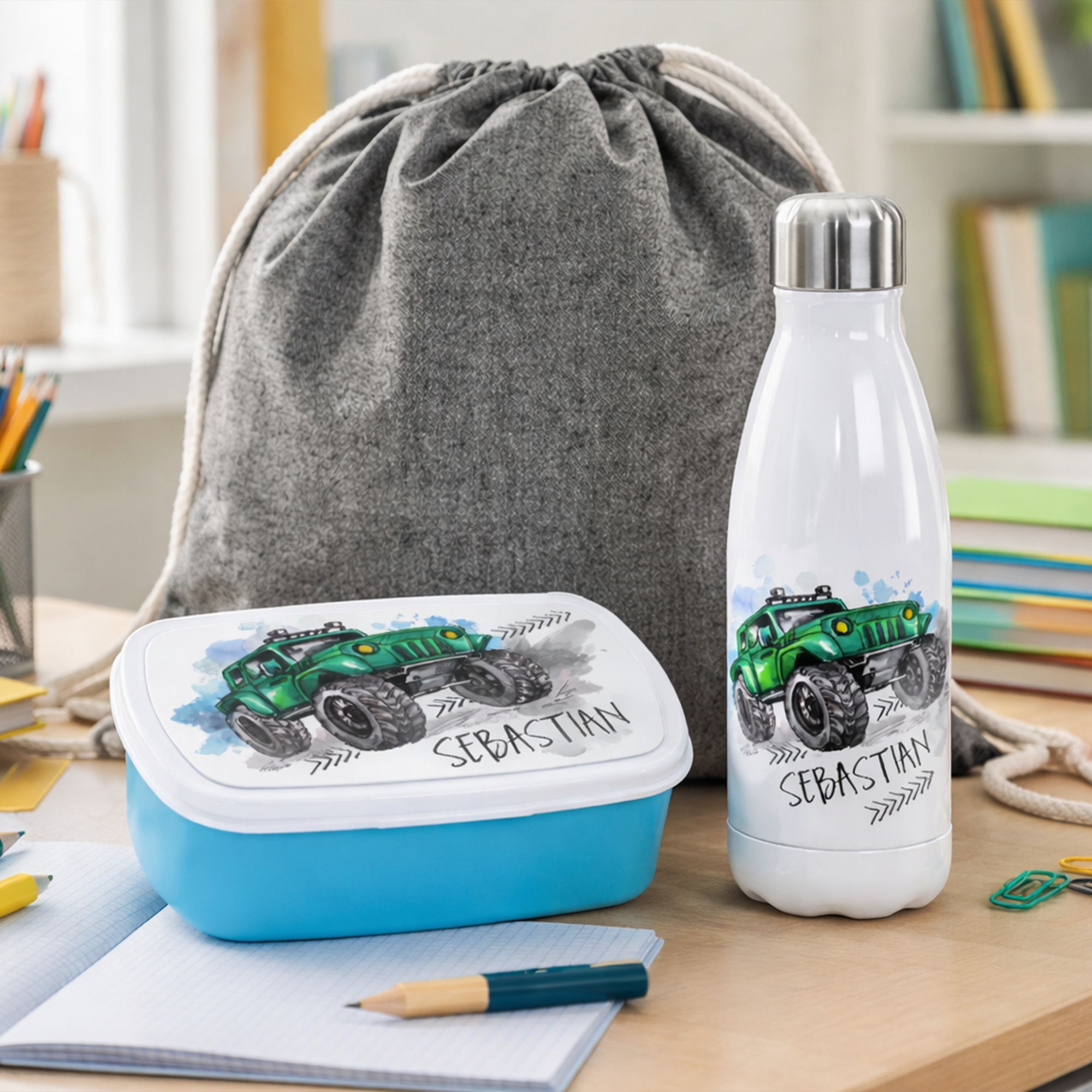 Geschenkset Trinkflasche mit Brotdose Truck