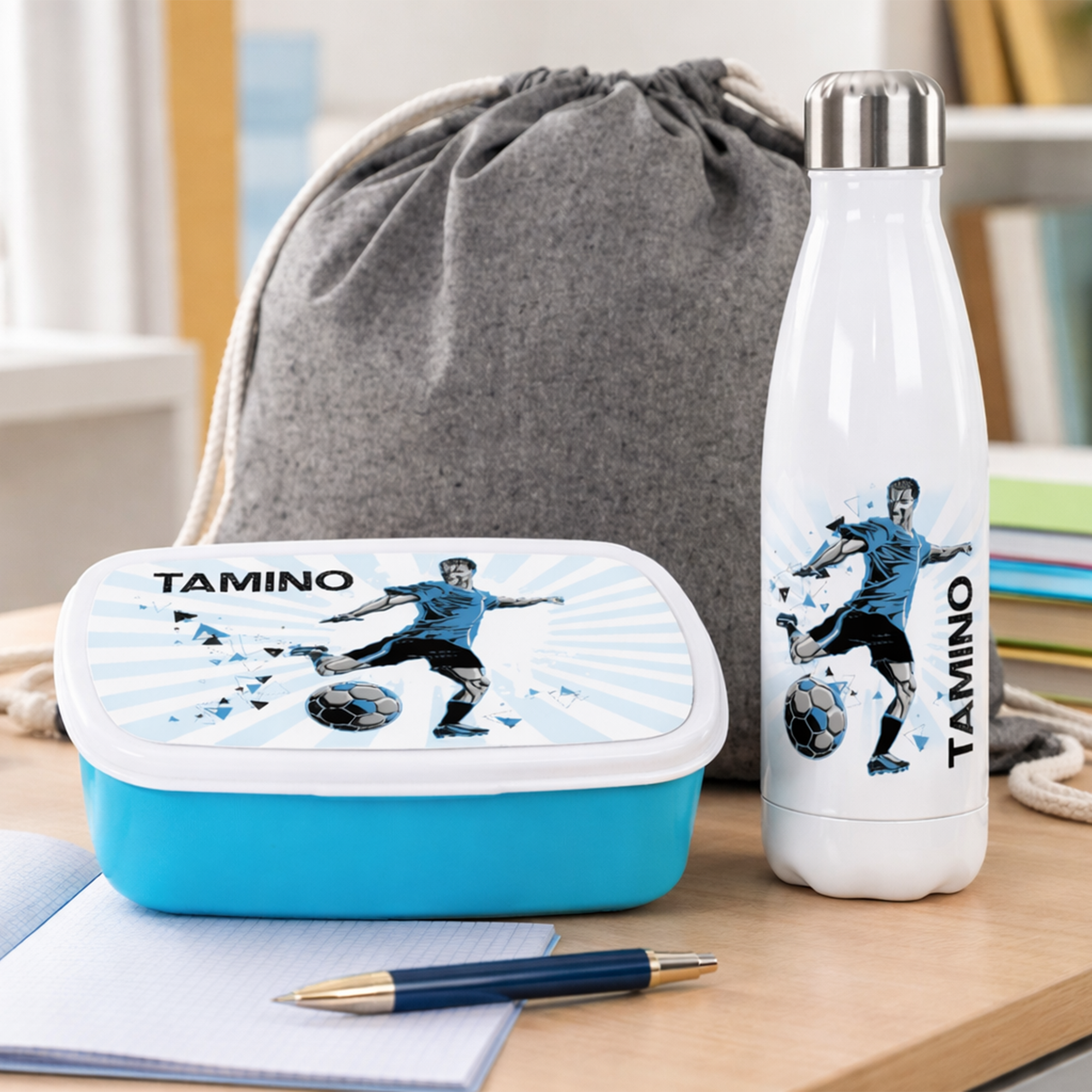 Geschenkset Trinkflasche mit Brotdose Fußballer