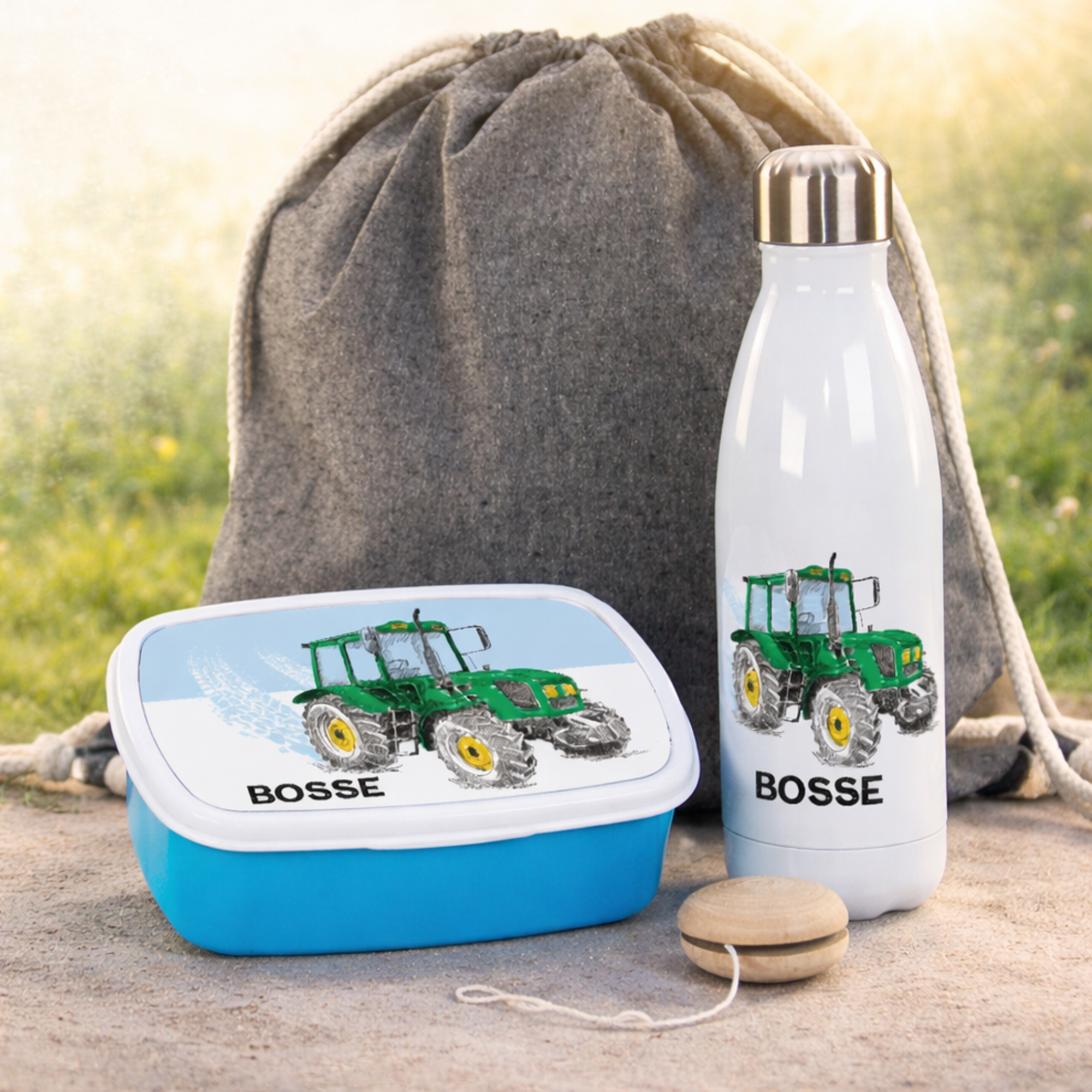 Geschenkset Trinkflasche mit Brotdose Trecker