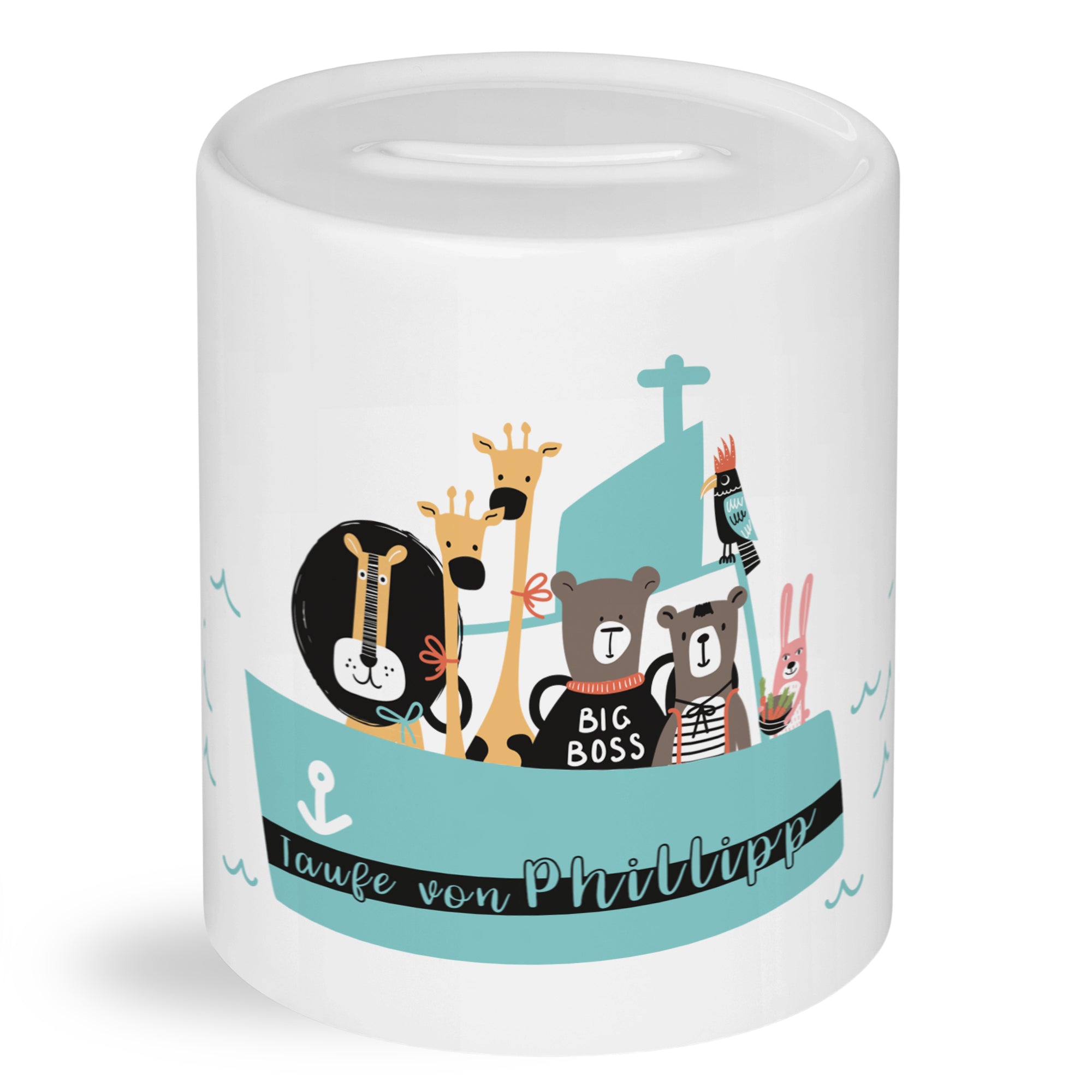 Spardose zur Taufe mit Tiermotiven