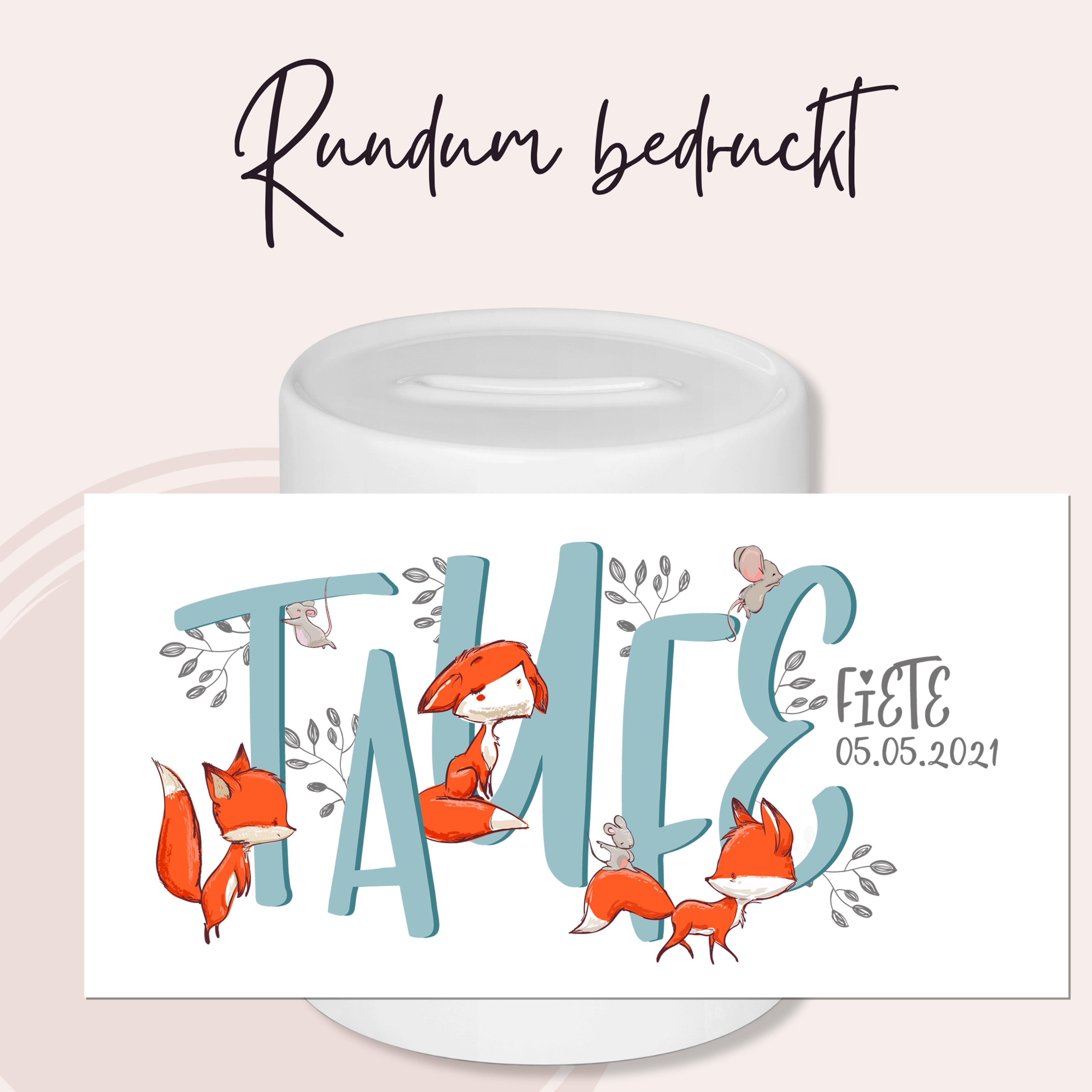Spardose Taufe mit Fuchs