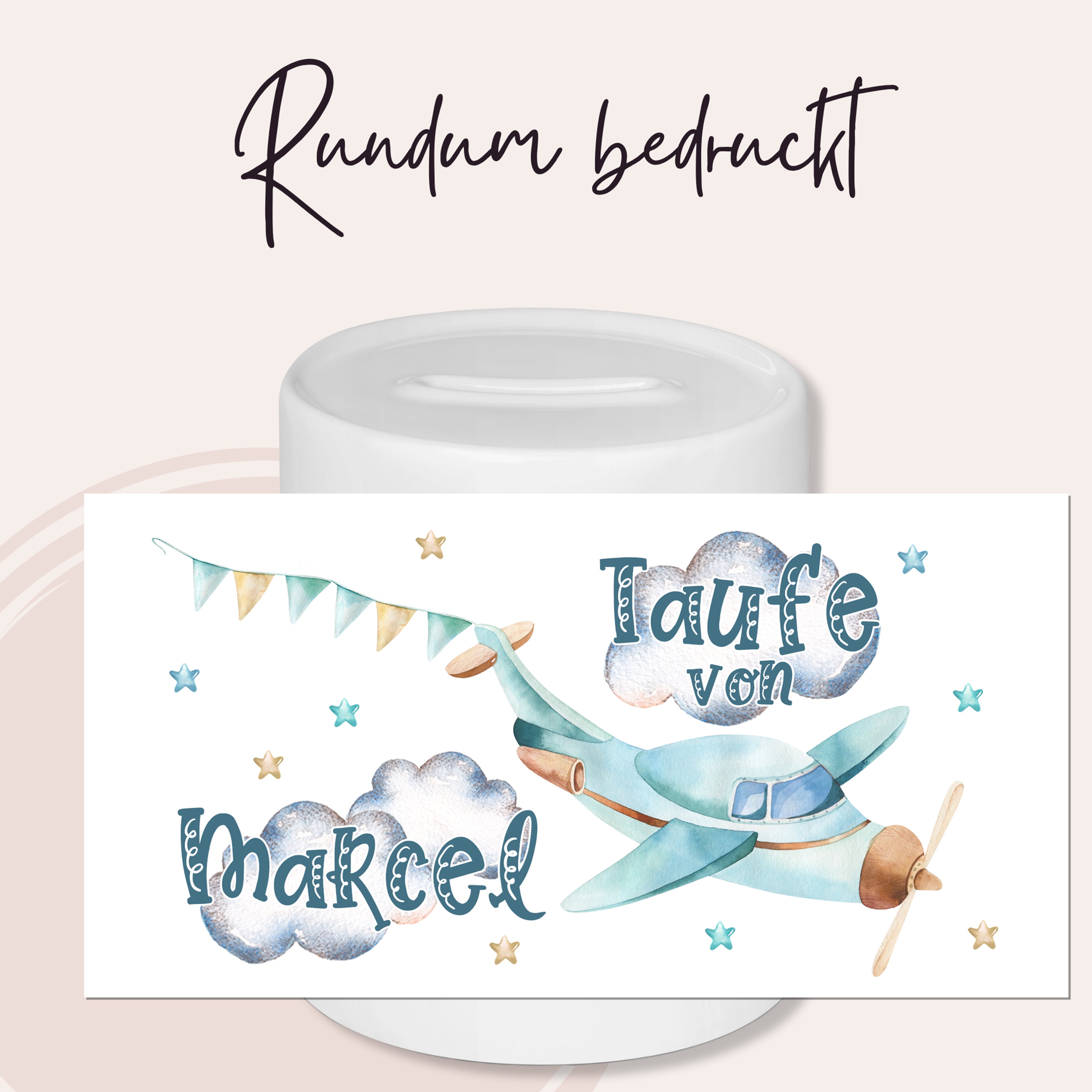 Spardose Taufe mit Flugzeug