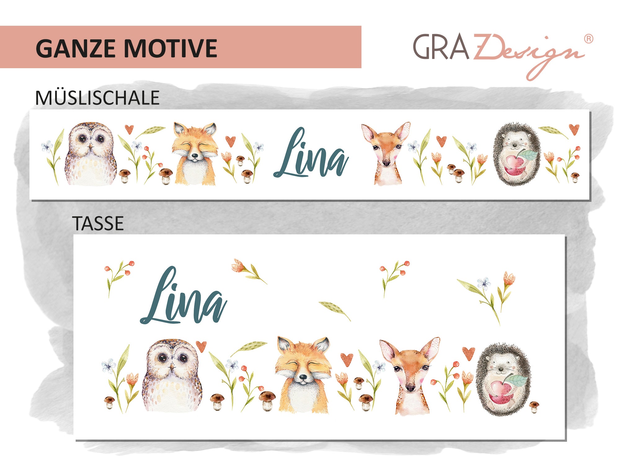 Müslischale & Tasse Set Süße Waldtiere