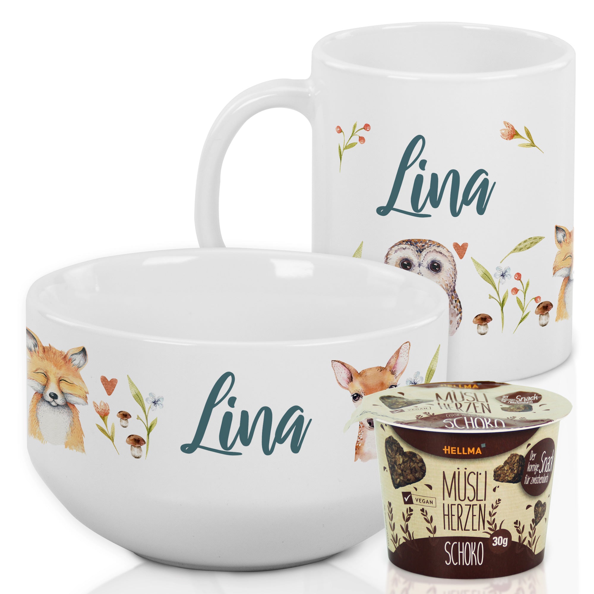 Müslischale & Tasse Set Süße Waldtiere