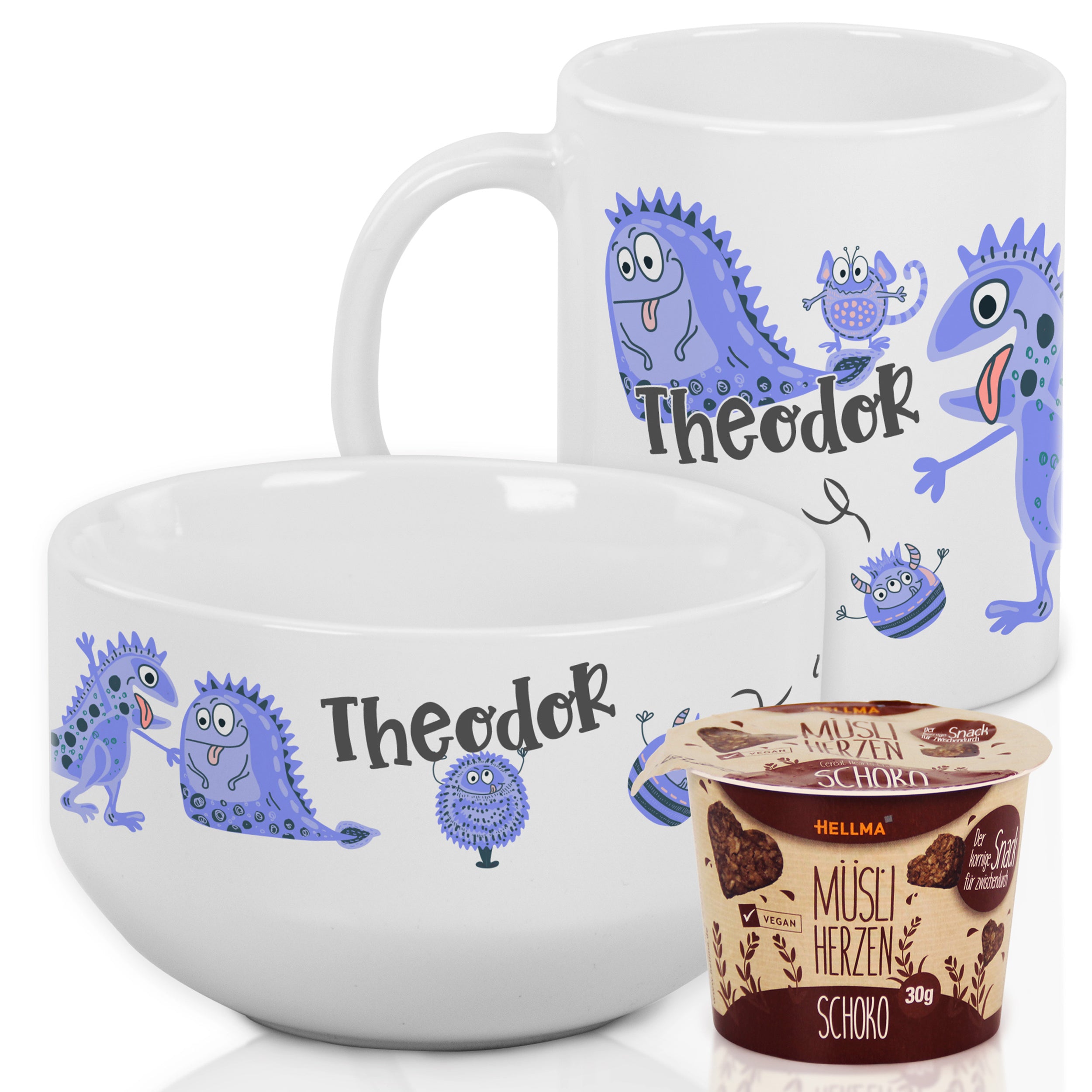 Frühstücksset Müslischale mit Tasse Monster