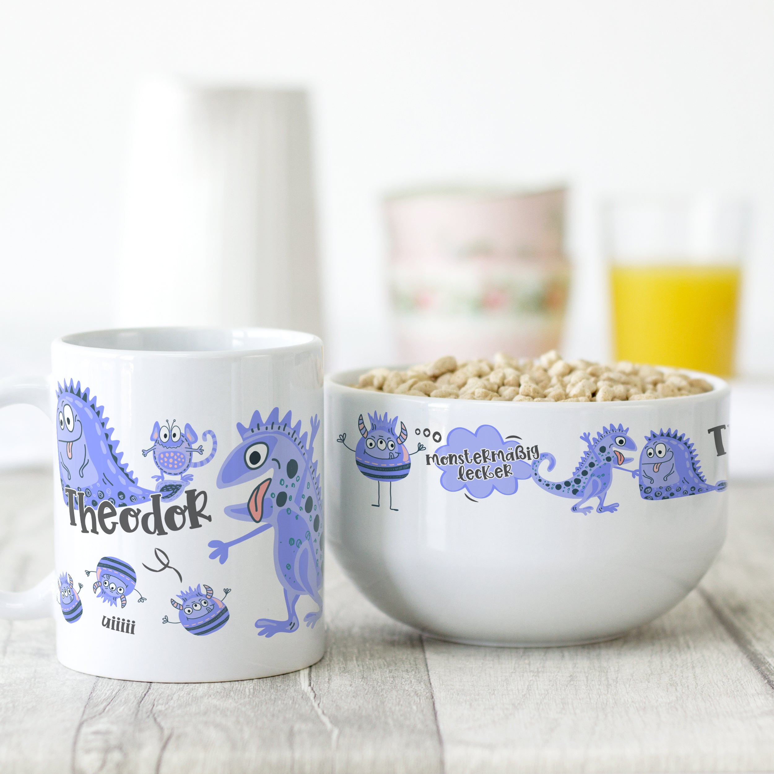 Frühstücksset Müslischale mit Tasse Monster