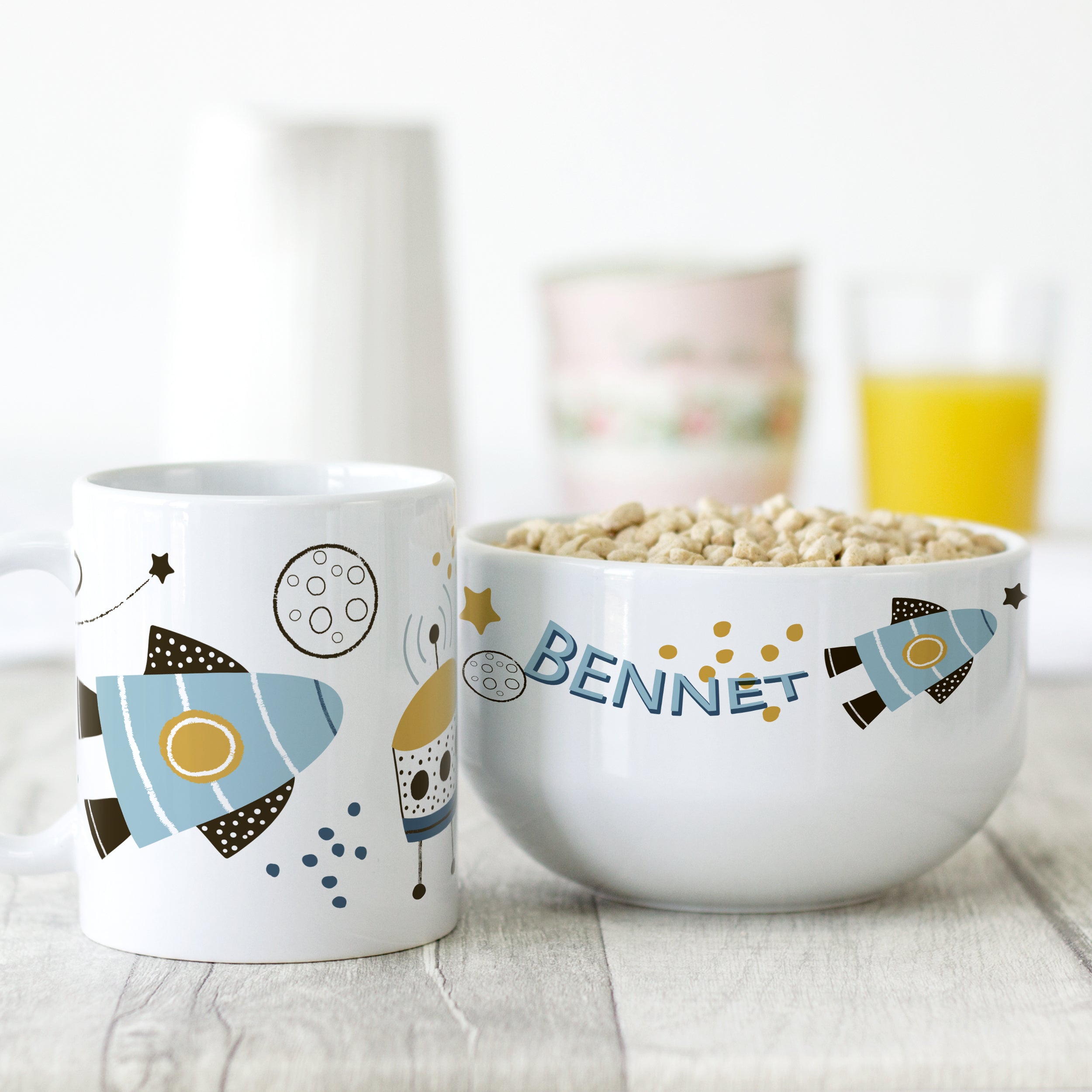 Frühstücksset Müslischale mit Tasse - Weltraum