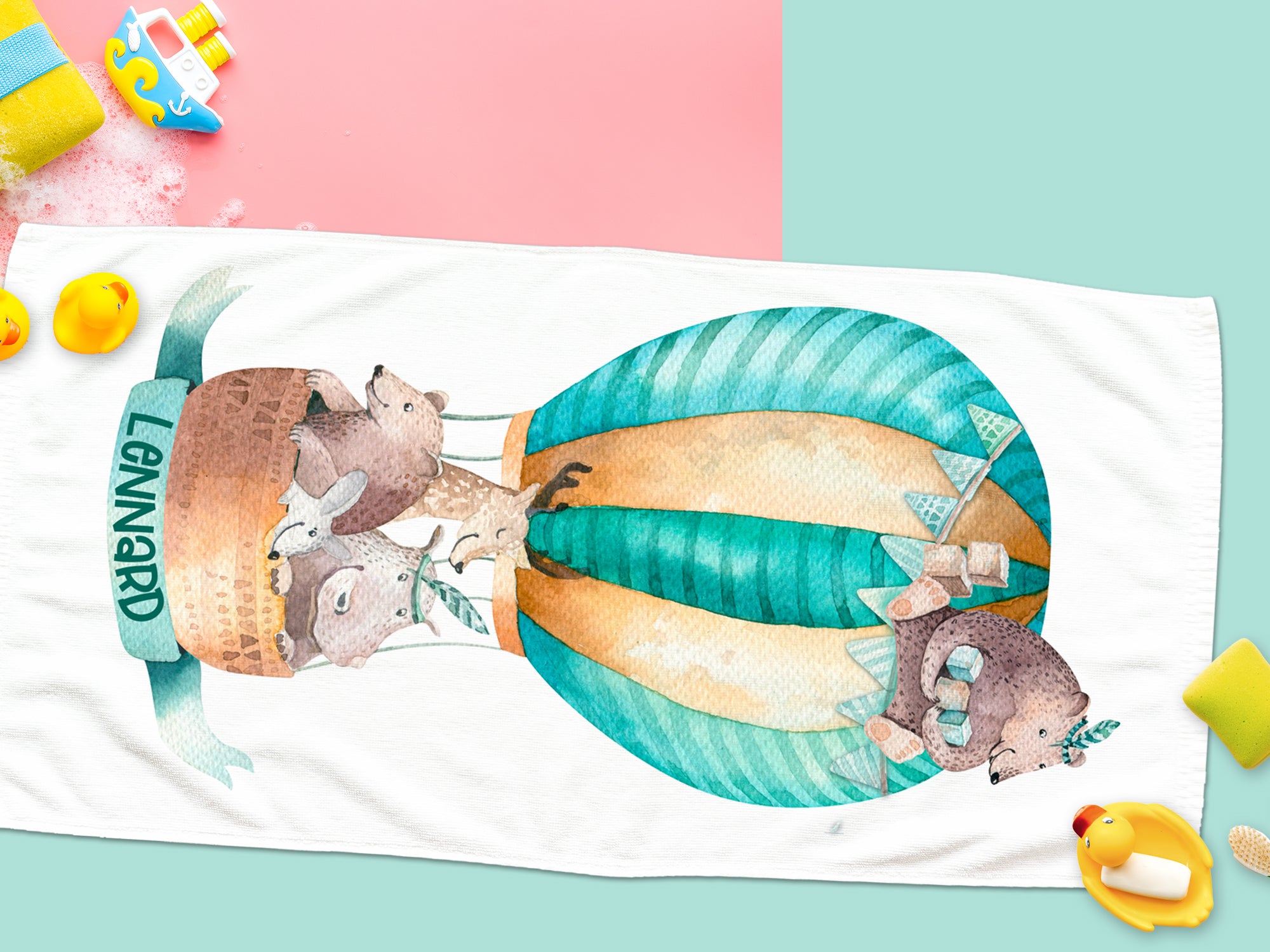 Handtuch mit Tieren im Heißluftballon