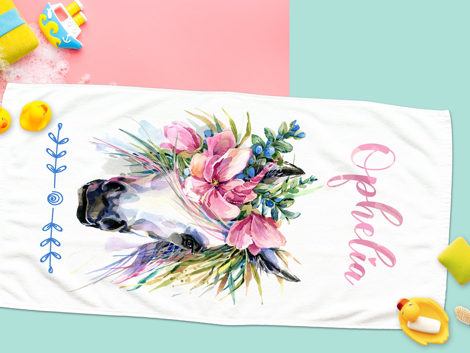 Handtuch Einhorn mit Blumen