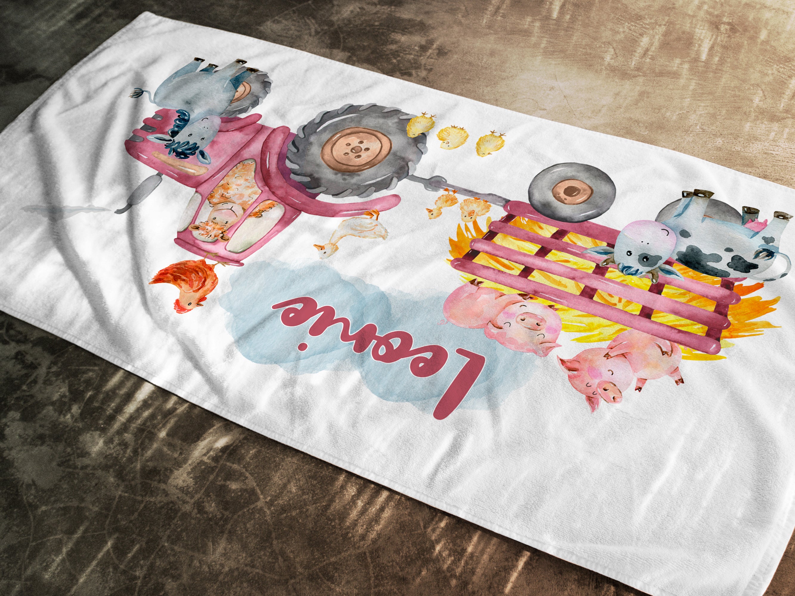 Handtuch Traktor mit Tieren