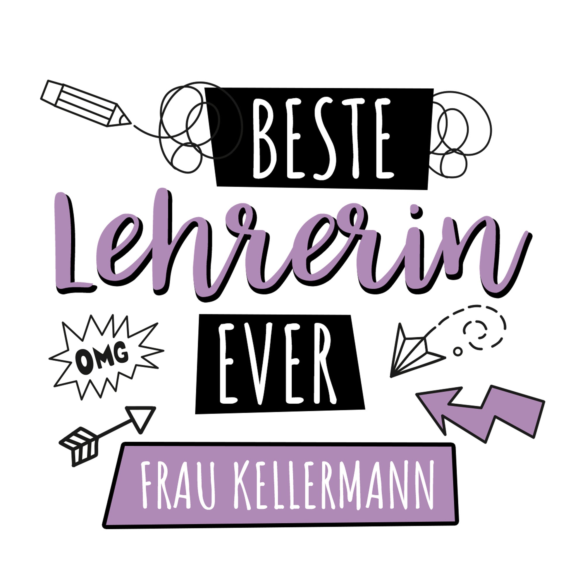 Beste Lehrerin Ever, Frau Kellermann, lila und schwarz.