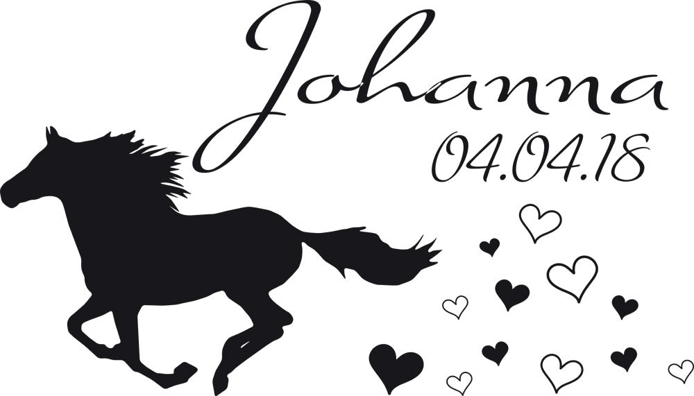 Schwarzes Pferd mit Herzen und dem Namen Johanna, 04.04.18.