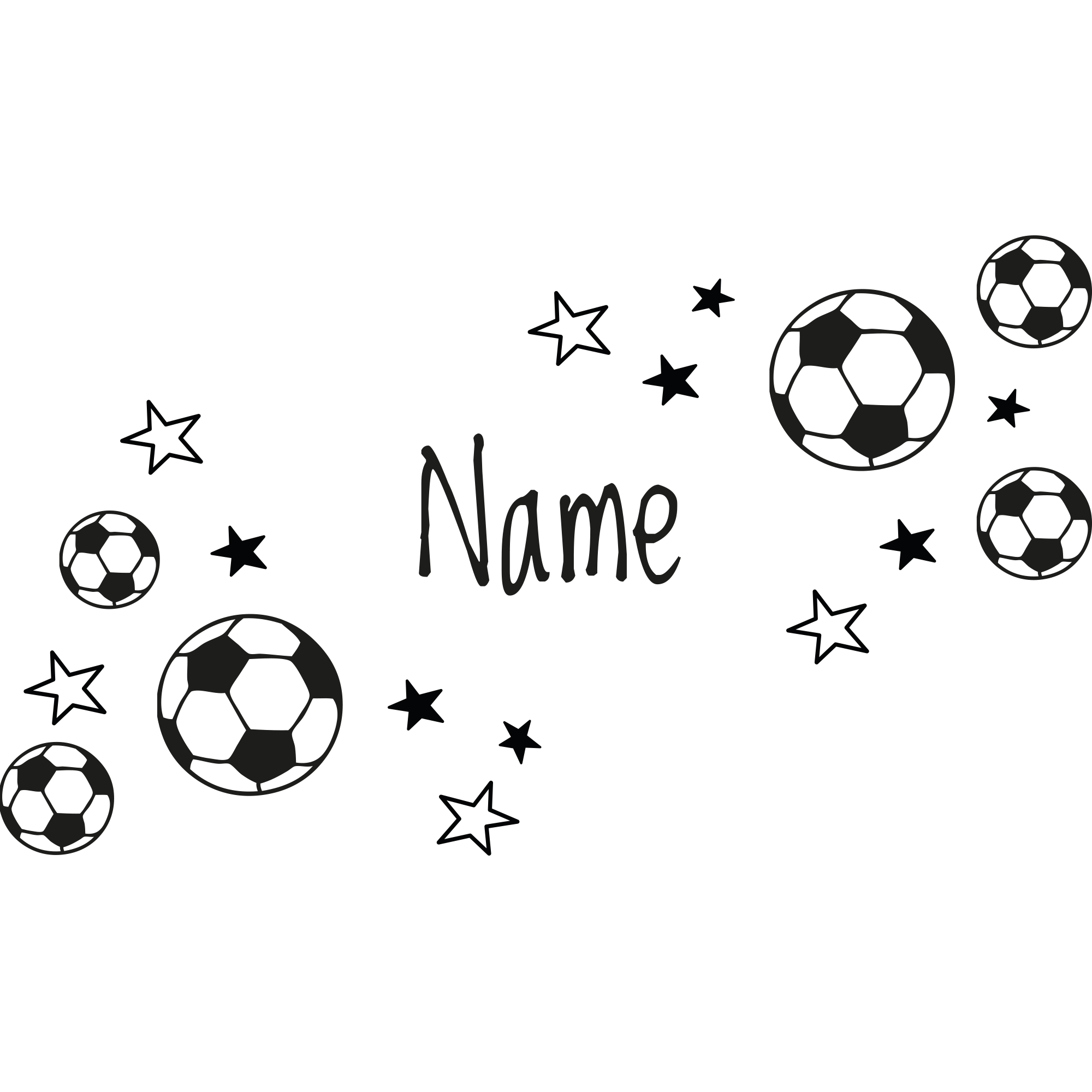 Schwarze Fußballmotive mit Sternen und Platz für Namen.