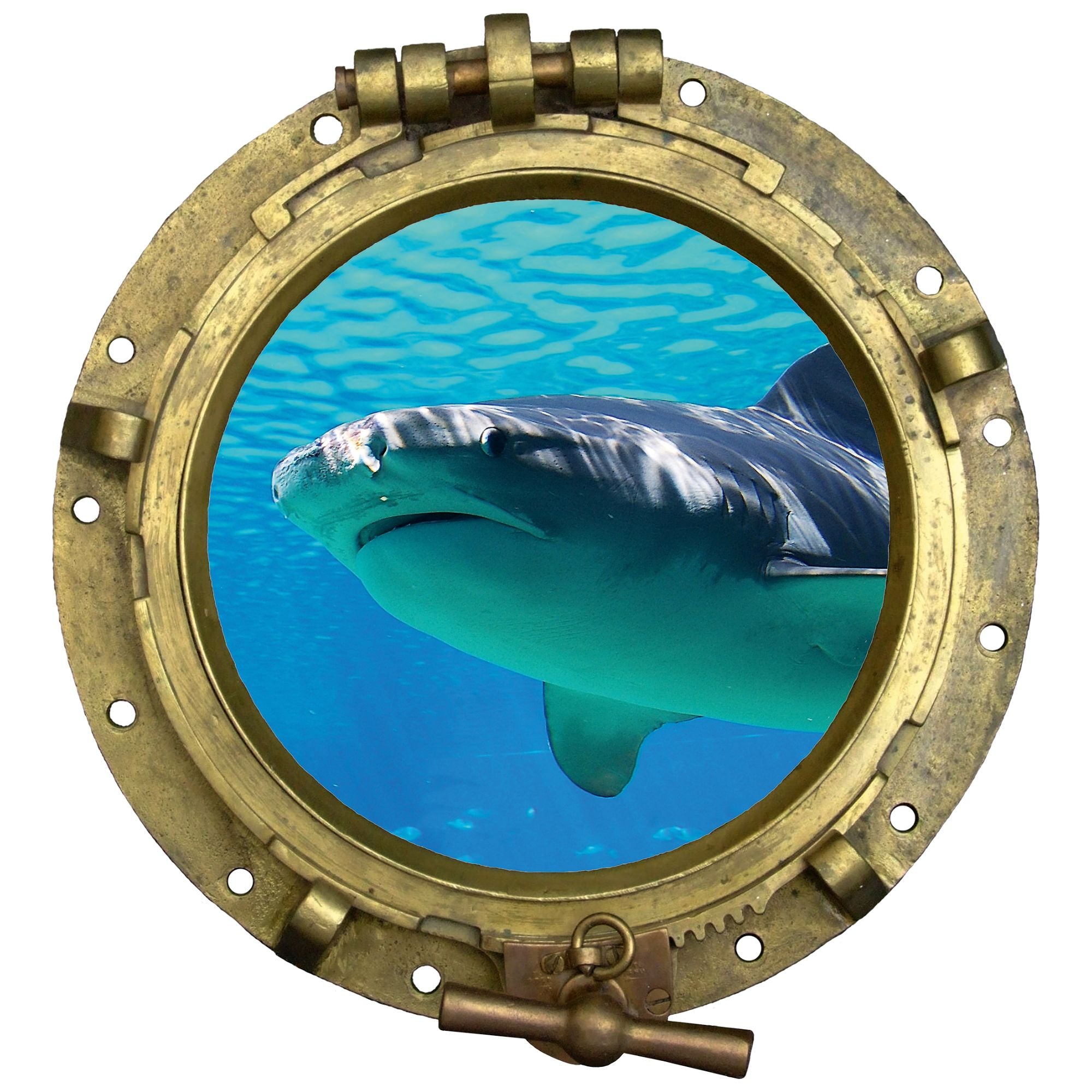 Wandtattoo Bullauge mit Hai – 3D Unterwasser-Effekt