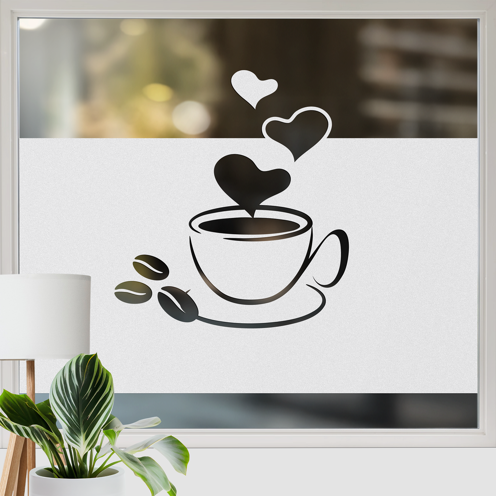 Fensterfolie Tasse mit Herz - Für ein herzliches Zuhause