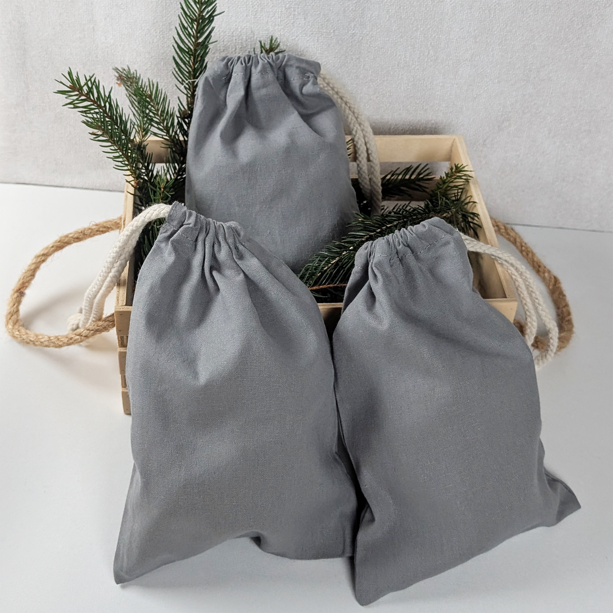 Baumwollsäckchen 15 × 20 cm in Grau – 1 oder 24 Stück