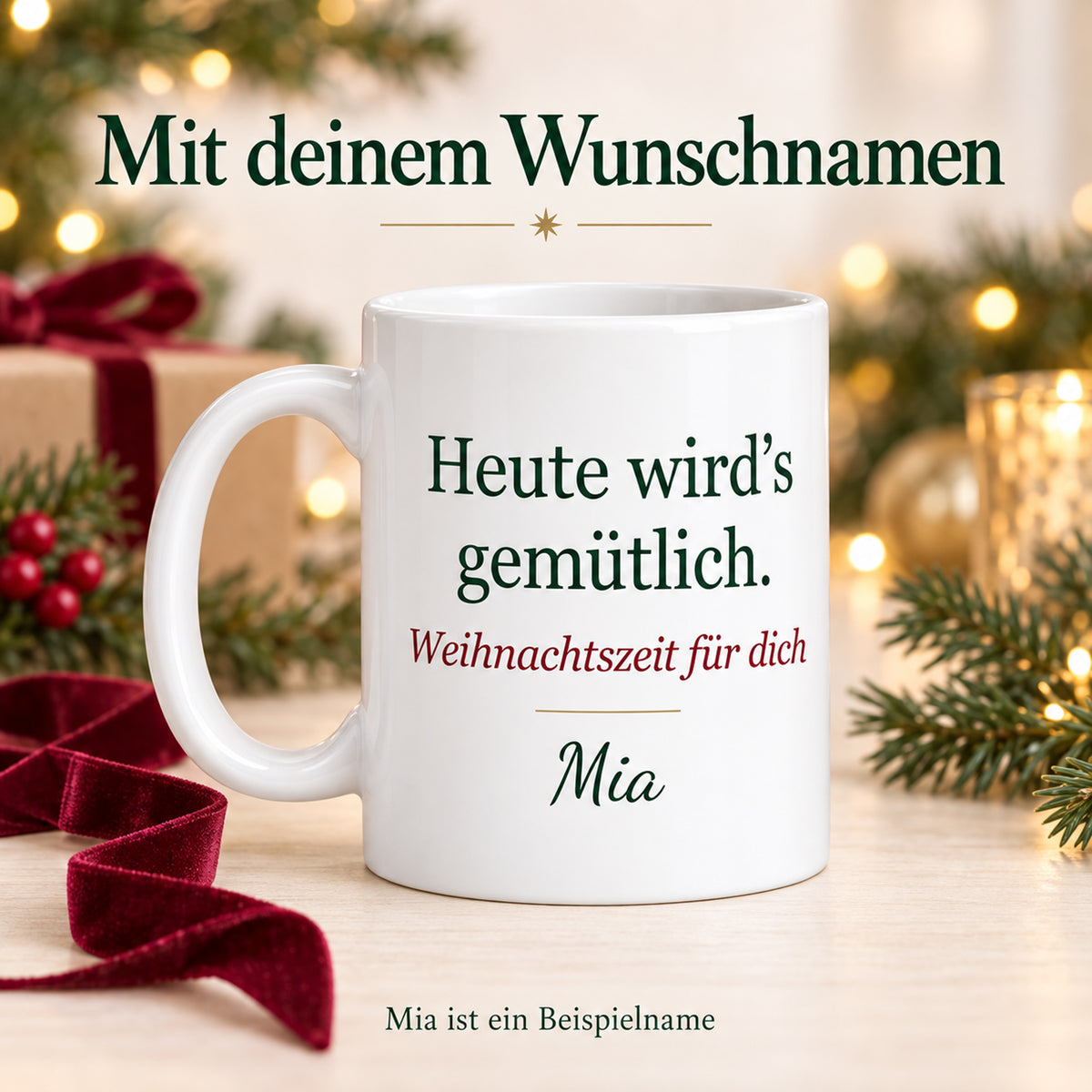 Personalisierte Weihnachtstasse mit Name – Rentier – Ansicht 5