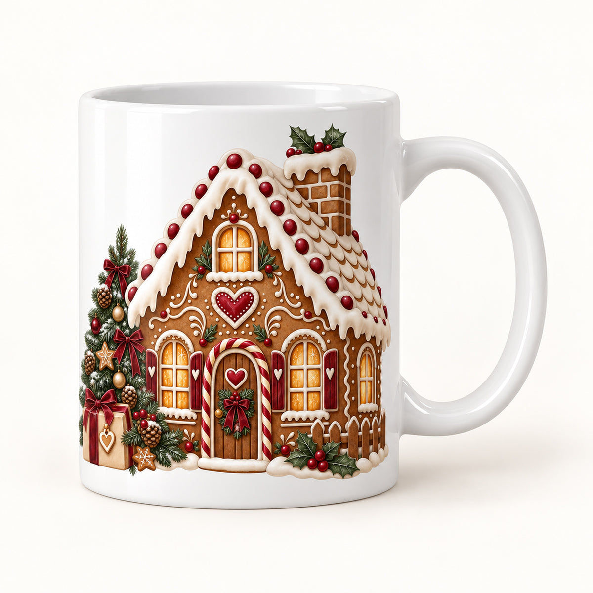 Personalisierte Weihnachtstasse mit Name – Lebkuchenhaus – Ansicht 1