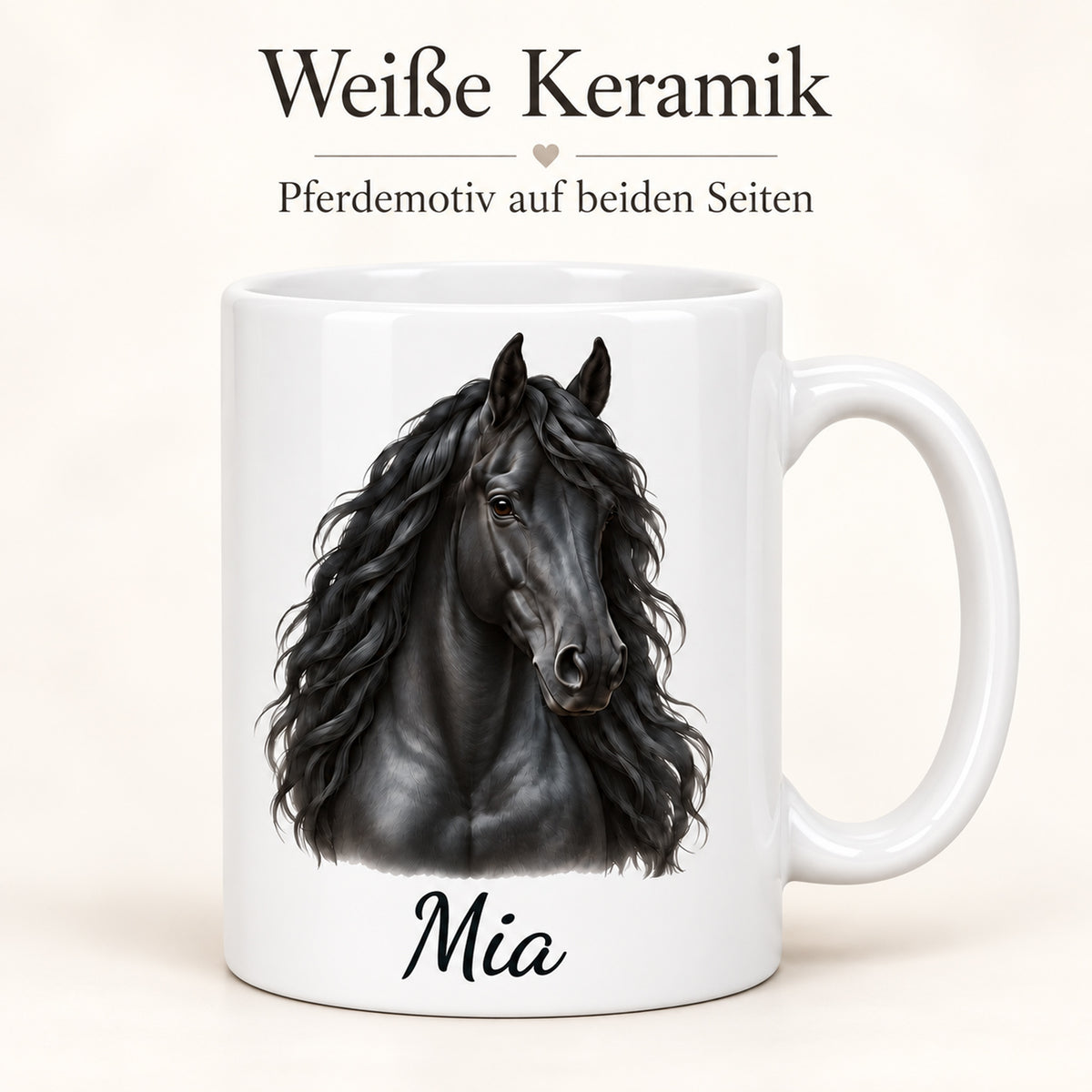 Personalisierte Pferdetasse mit Name – Schwarzer Friese – Ansicht 4