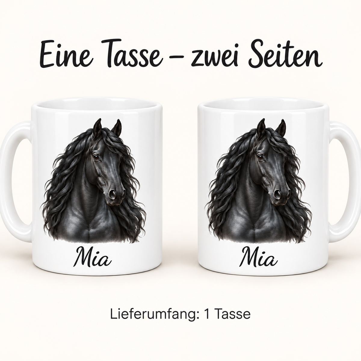 Personalisierte Pferdetasse mit Name – Schwarzer Friese – Ansicht 6