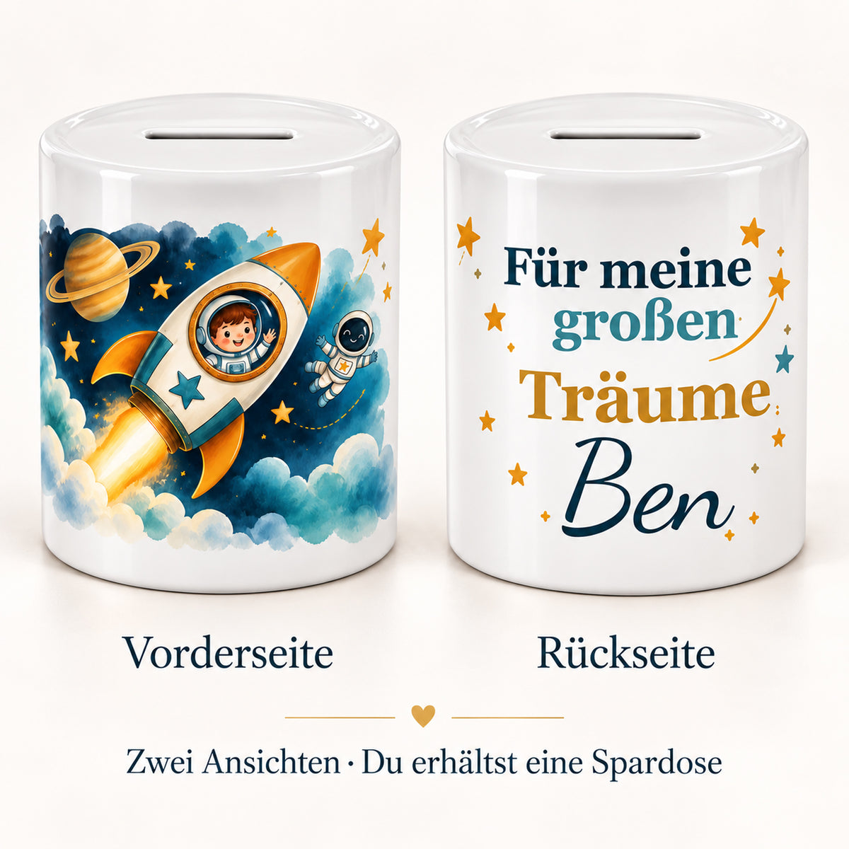 Vorder- und Rückseite derselben Spardose – kein Set