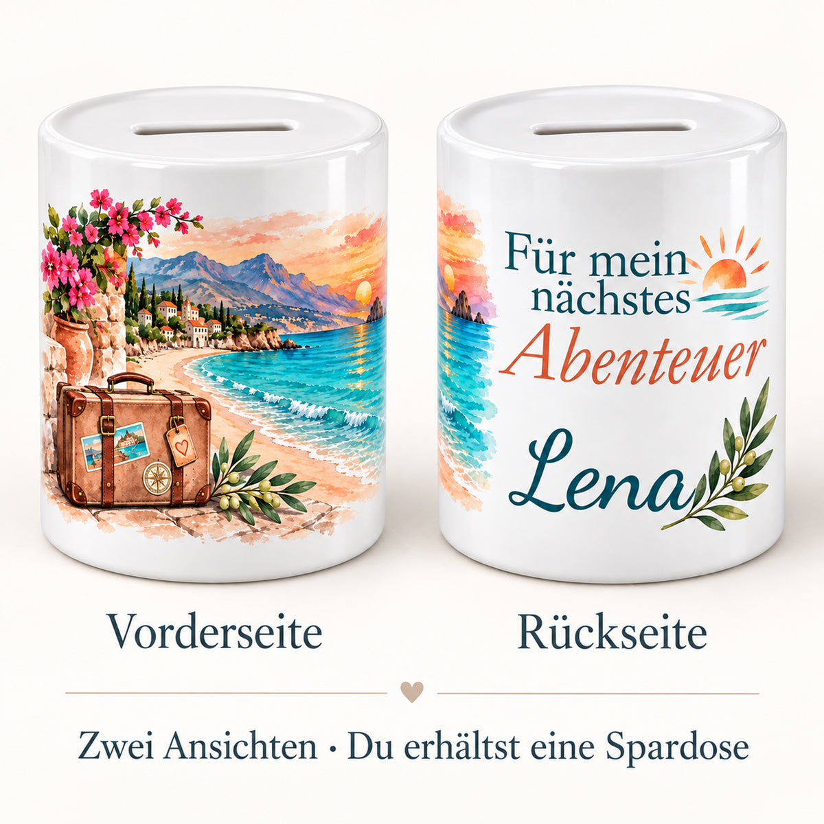 Vorder- und Rückseite derselben Spardose – kein Set
