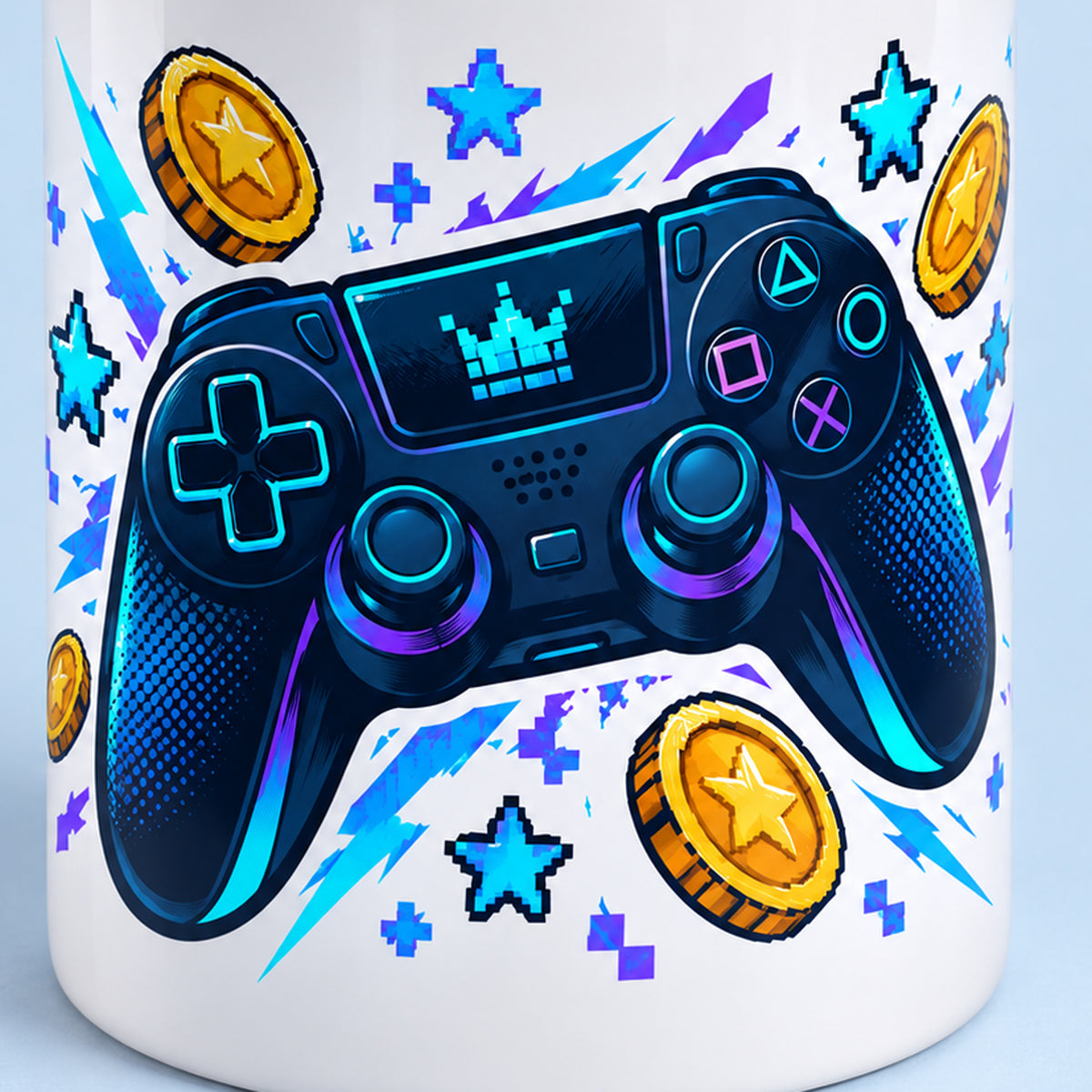 Spardose Gaming mit Namen – Level up – Motivdetail, Beispielname Noah