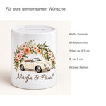 Cabrio & Apricot: produktdetails der personalisierten Hochzeits-Spardose mit Nadja und Paul