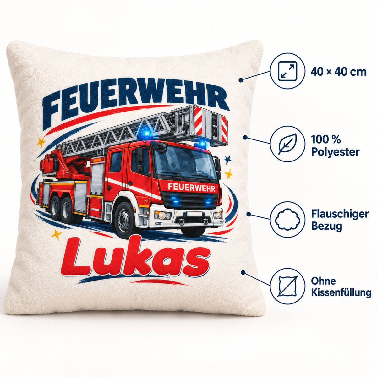 Großes Leiterfahrzeug: Produktdetails: 40 × 40 cm, 100 % Polyester, ohne Füllung.