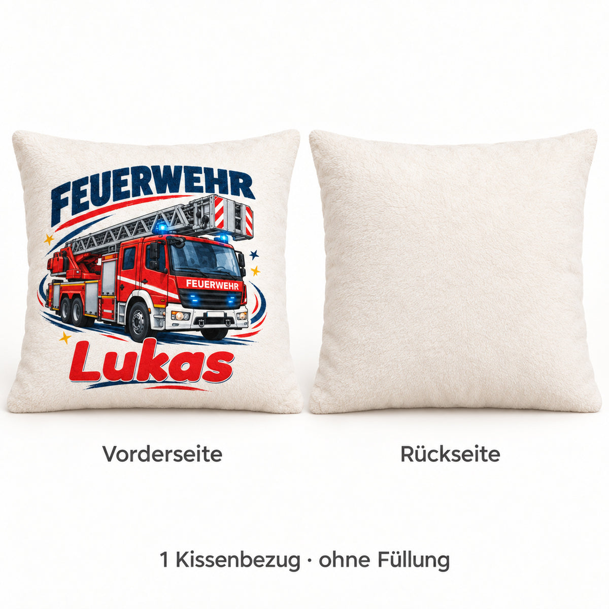 Großes Leiterfahrzeug: Vorder- und Rückseite eines Kissenbezugs.