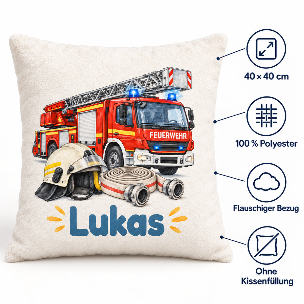 Feuerwehr in Aquarell: Produktdetails: 40 × 40 cm, 100 % Polyester, ohne Füllung.
