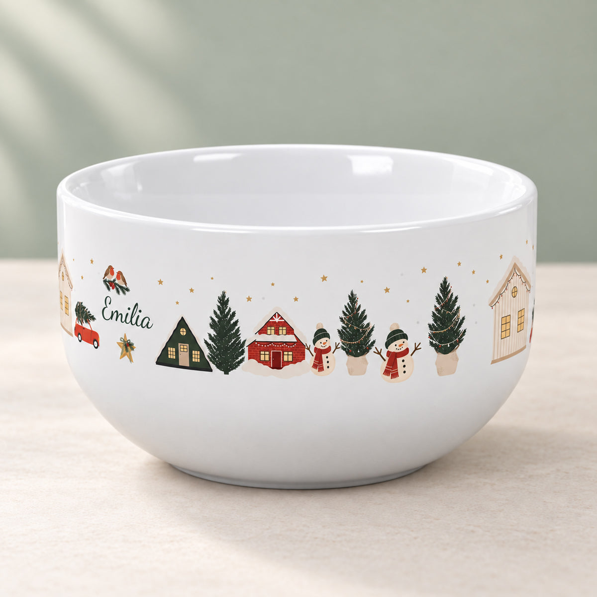 Seitliche Ansicht des umlaufenden Weihnachtsmotivs Weihnachtsdorf