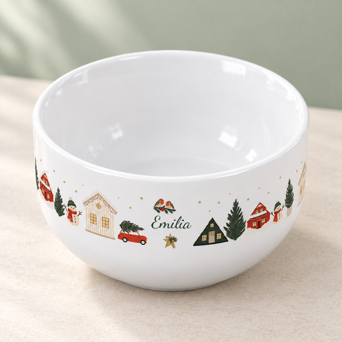 Müslischale Weihnachtsdorf von schräg oben mit weißer Innenseite