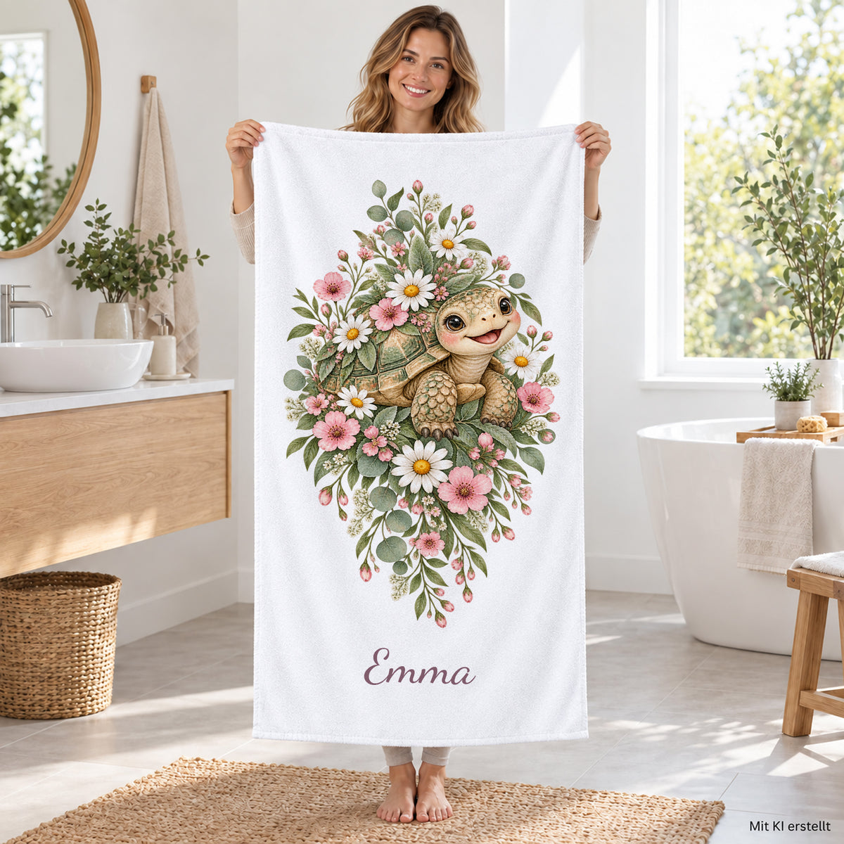 Personalisiertes Schildkröten-Handtuch Blumenglück – badezimmer person