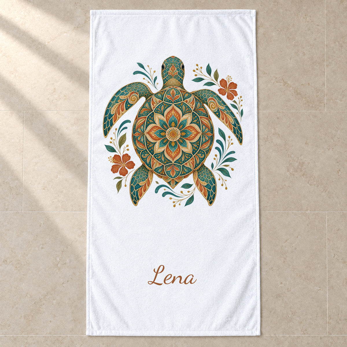 Personalisiertes Schildkröten-Handtuch Boho-Schildkröte – steinfliesen