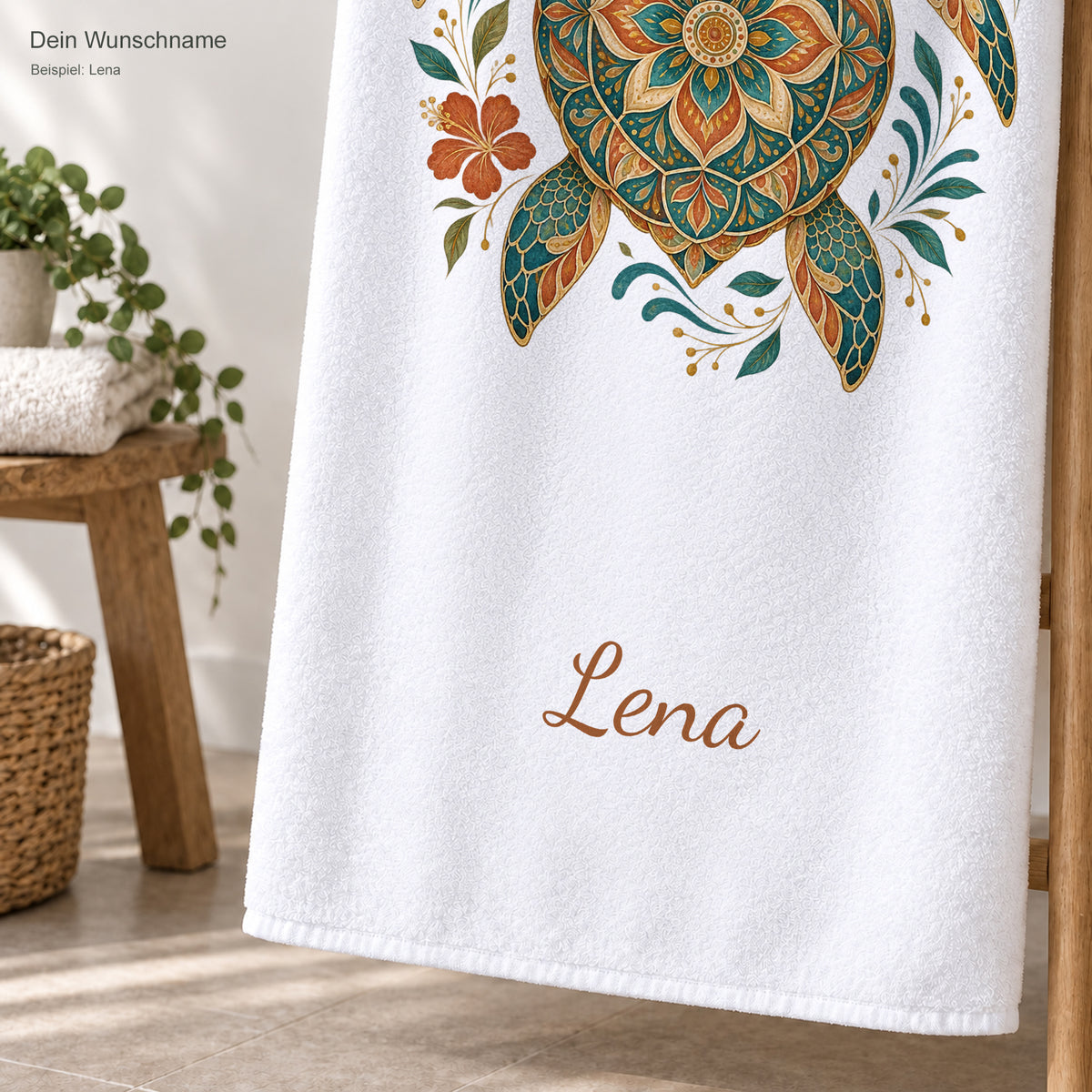 Personalisiertes Schildkröten-Handtuch Boho-Schildkröte – personalisierung