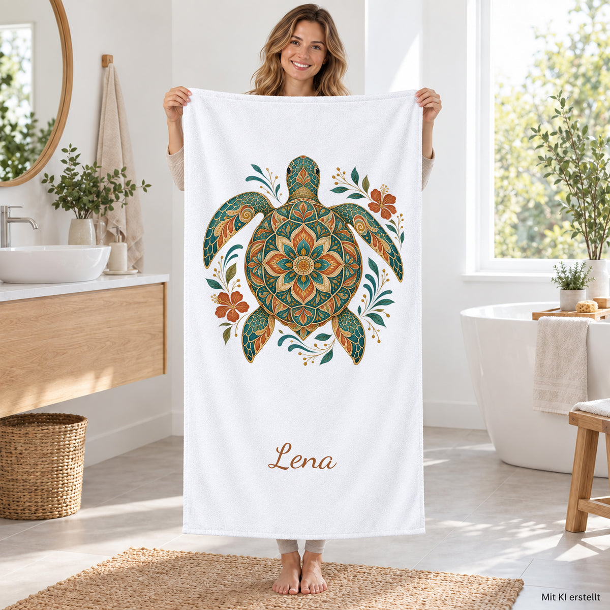Personalisiertes Schildkröten-Handtuch Boho-Schildkröte – badezimmer person
