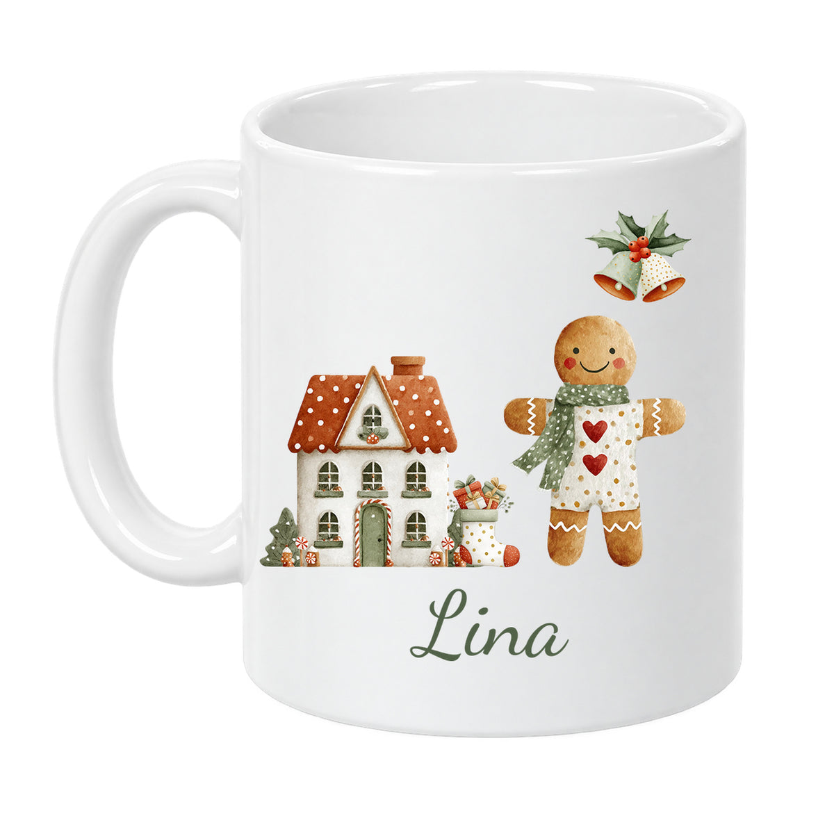 Lebkuchen-Weihnachten: personalisierte Weihnachtstasse mit Name Lina, Ansicht 1 von 8