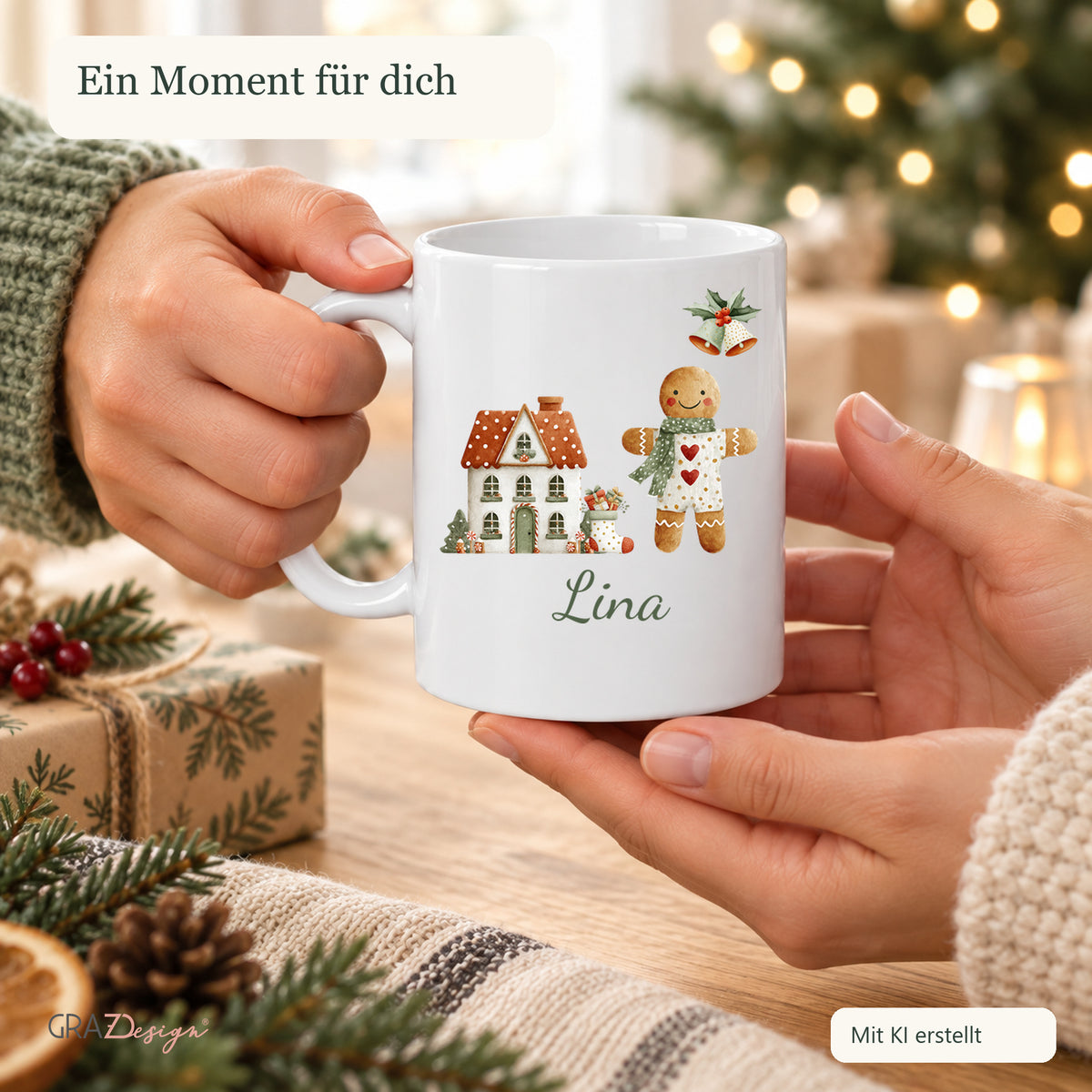 Lebkuchen-Weihnachten: personalisierte Weihnachtstasse mit Name Lina, Ansicht 7 von 8
