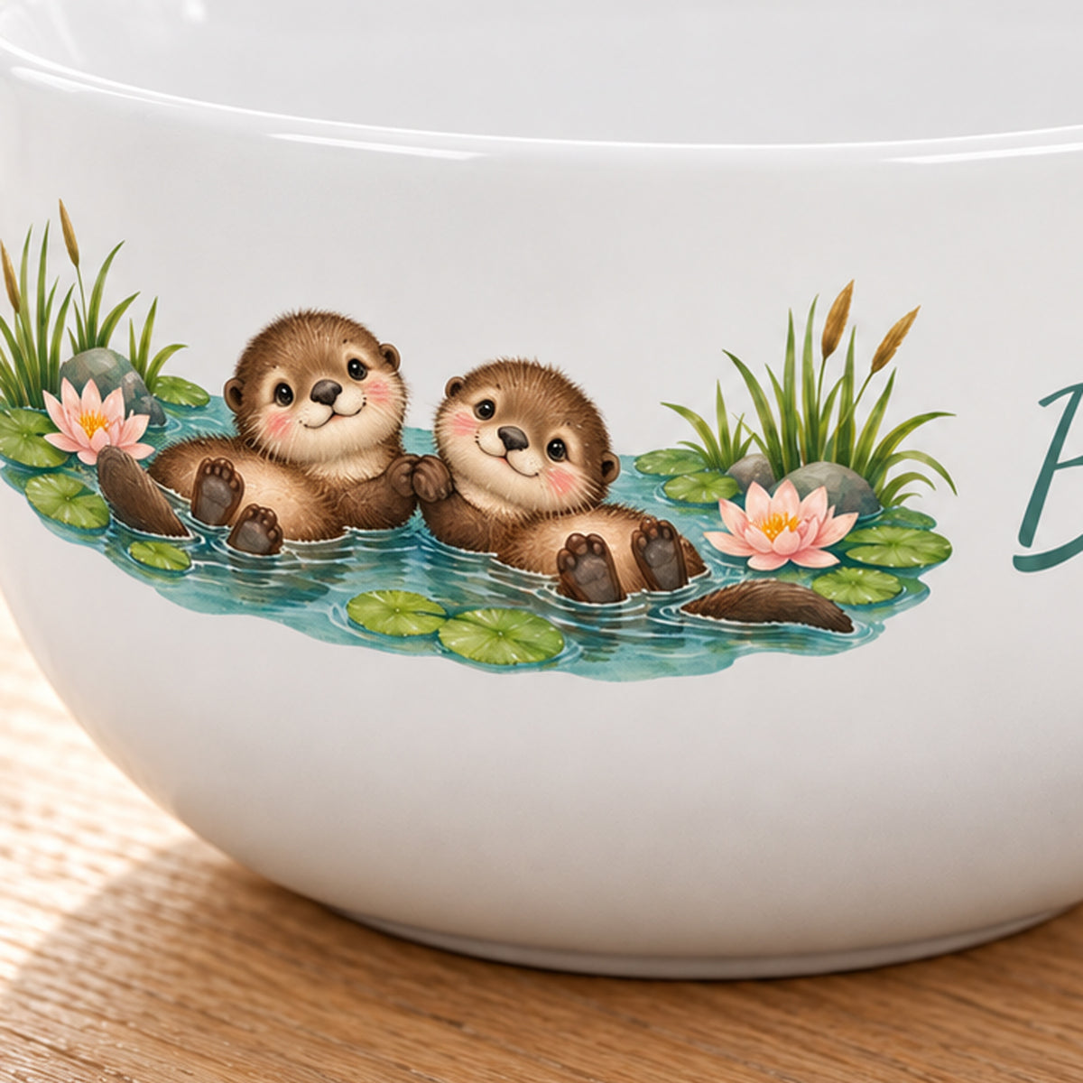 Nahaufnahme der Otterillustration – Müslischale Otter Seerosenfreunde, Beispielname Ben