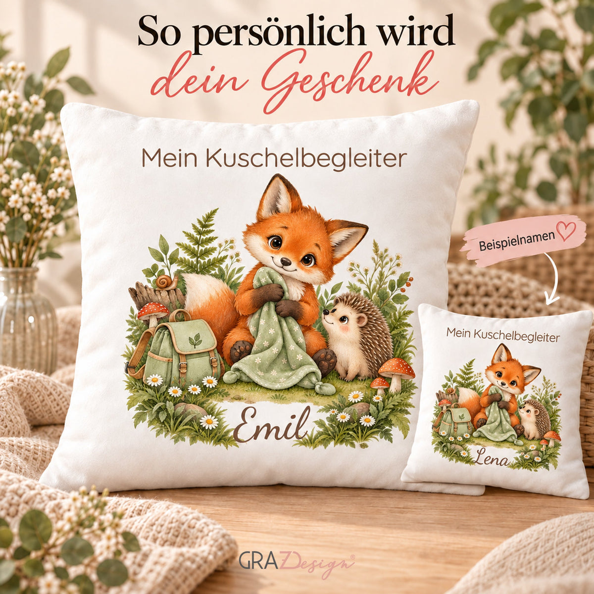 Personalisierter Fuchs-Kissenbezug mit Mein Kuschelbegleiter – Ansicht 5