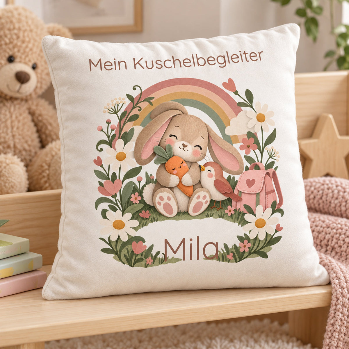 Personalisierter Hase-Kissenbezug mit Mein Kuschelbegleiter – Ansicht 3