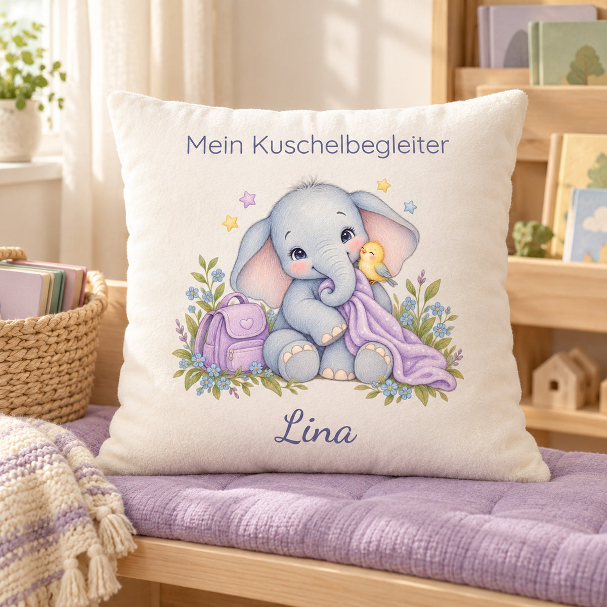 Personalisierter Elefant-Kissenbezug mit Mein Kuschelbegleiter – Ansicht 8