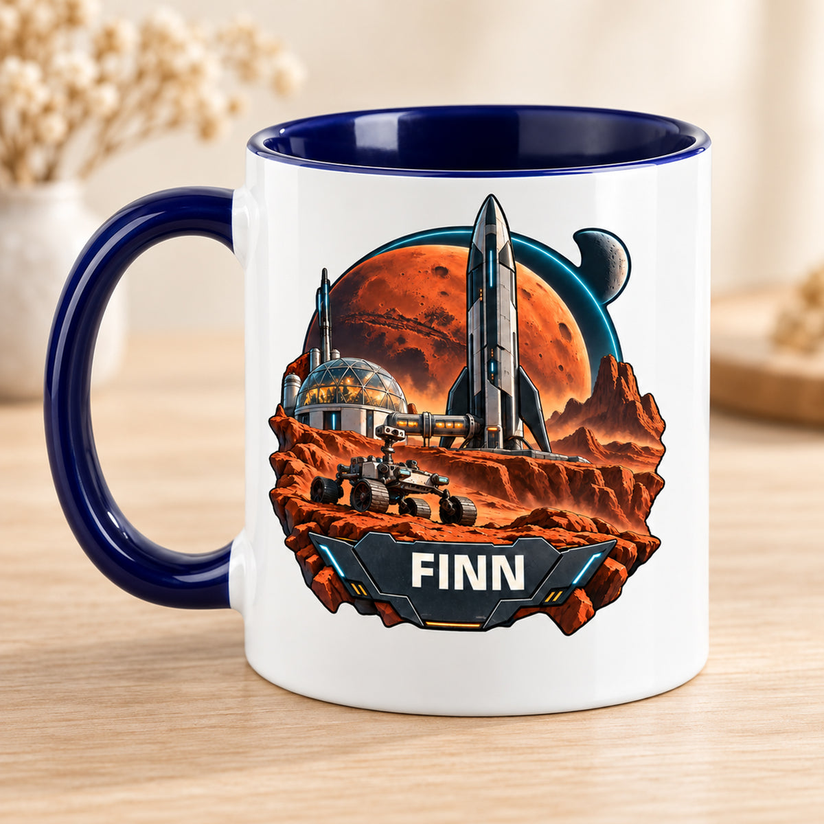 Zweite bedruckte Seite der Tasse Marsbasis mit demselben Namen FINN