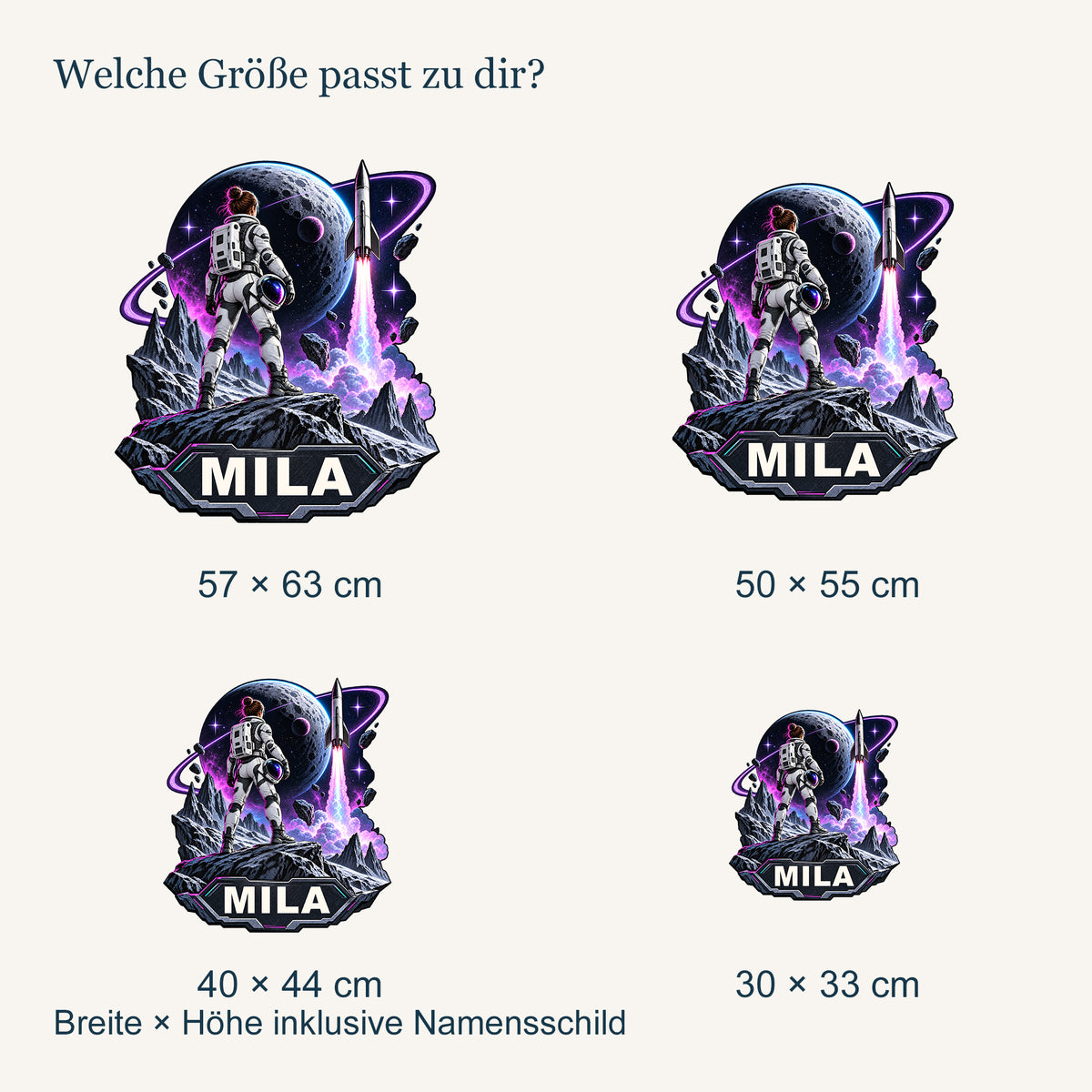 Personalisiertes Wandtattoo Mondmission – groessenvergleich