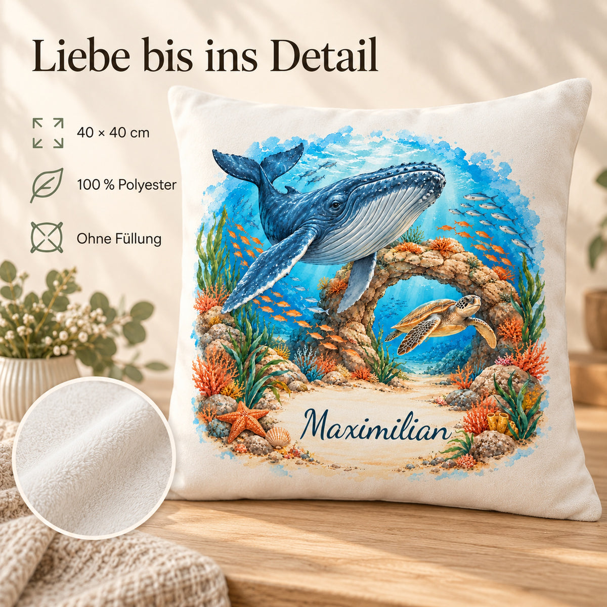 Kissenbezug Wal mit Namen – Felsenbogen, Bild 4