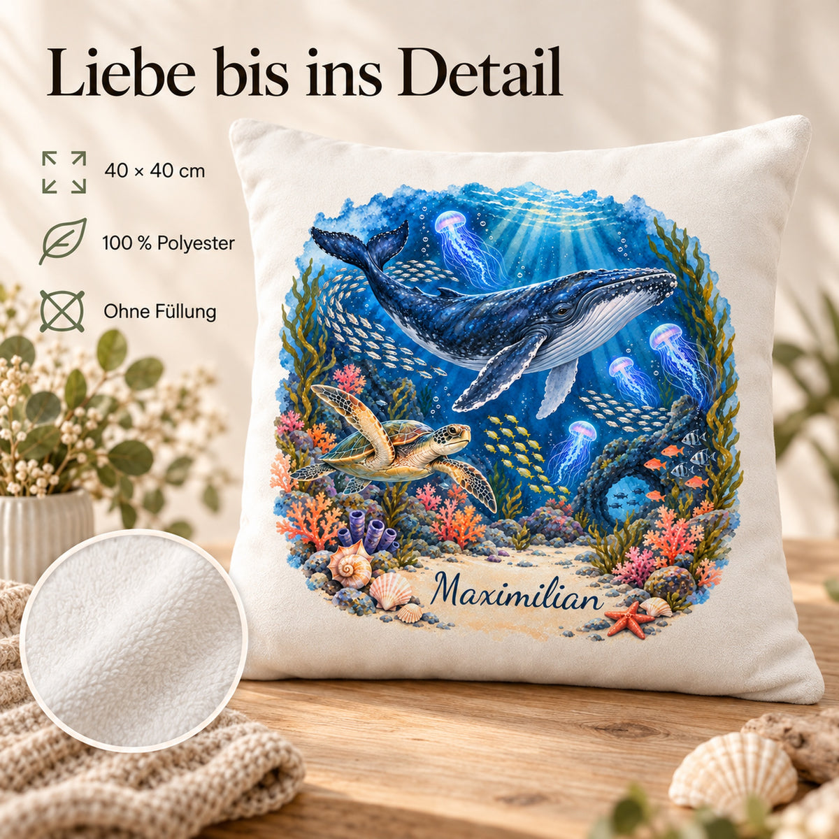 Kissenbezug Wal mit Namen – Meeresnacht, Bild 4