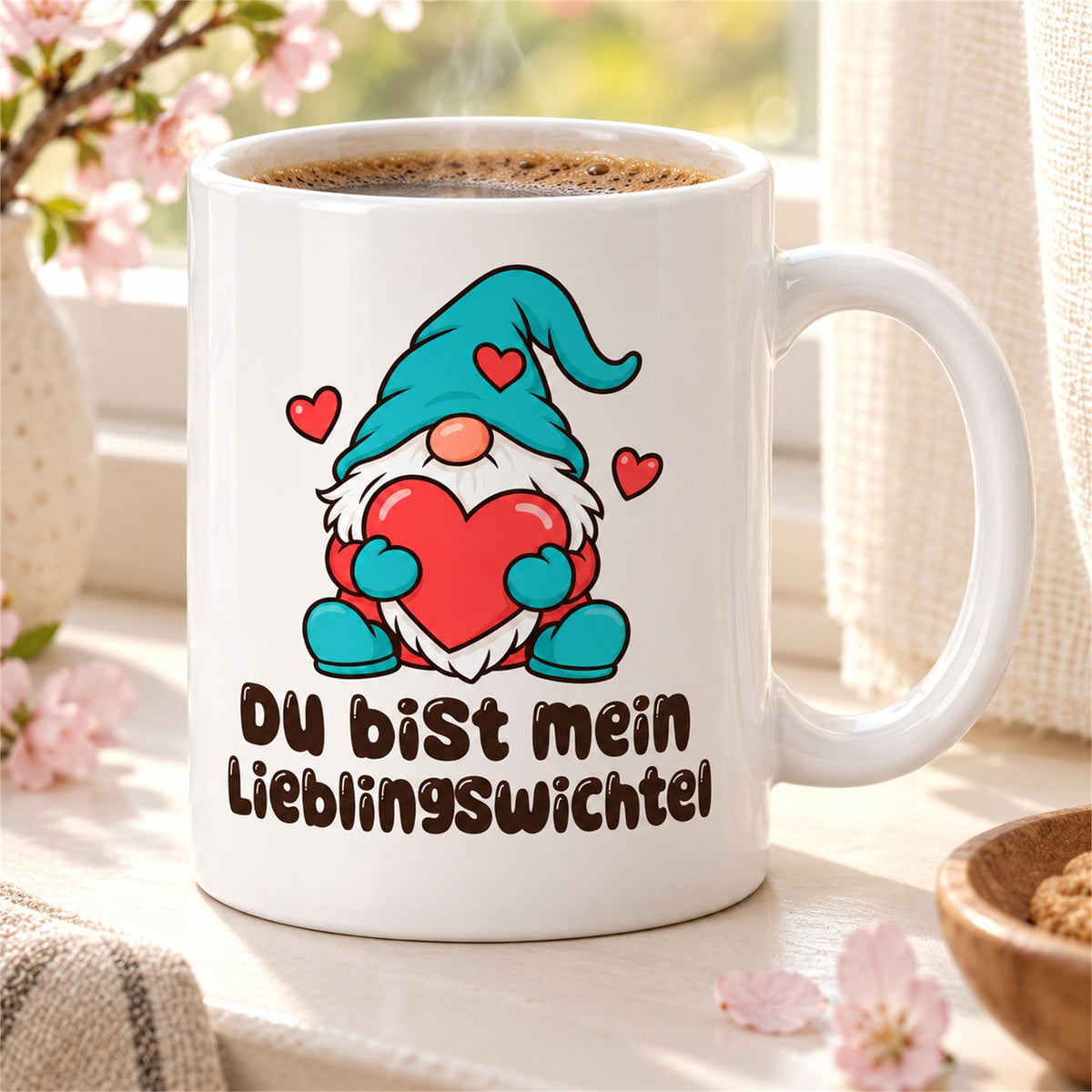 Weiße Wichteltasse mit dem Spruch „Du bist mein Lieblingswichtel“ – Ansicht 8